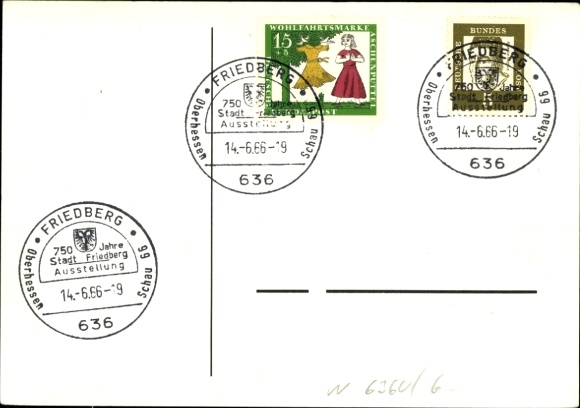 PC Friedberg in Hessen, Friedberg Castle, Hessentag 10.-12.06.1966, coat of arms, special stamp