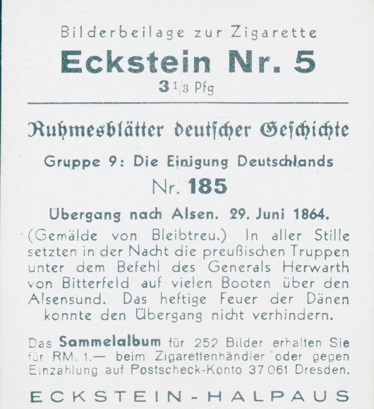 Collecting picture Glory Sheets of German History No. 185 Unification of Germany, Alsen 1864