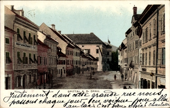 Ak Spittal an der Drau Kärnten, Straßenpartie