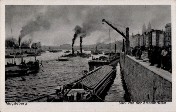 Postcard Magdeburg on the Elbe, view from the Strombrücke