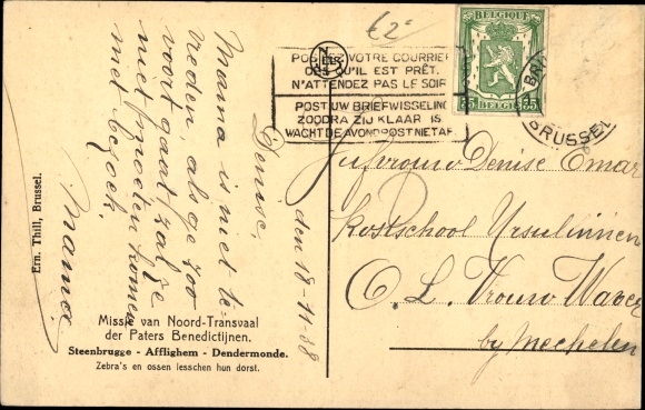 Postcard Africa, Mission of the Northern Transvaal of the Benedictine Fathers, Zebras and oxen quench their thirst