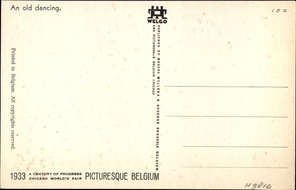 Artist Postcard Dratz, Jean, Chicago World's Fair 1933, Picturesque Belgium, old dancing