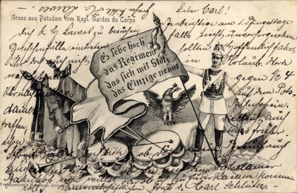 Ak Potsdam, Regiment Gardes du Corps, Soldat, Fahnen, Adler