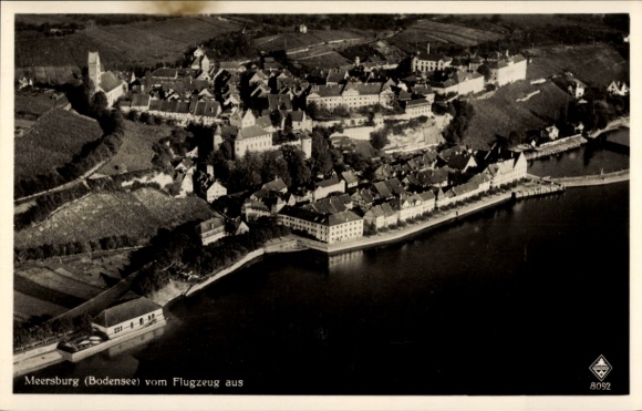 Postcard Meersburg on Lake Constance, aerial photograph