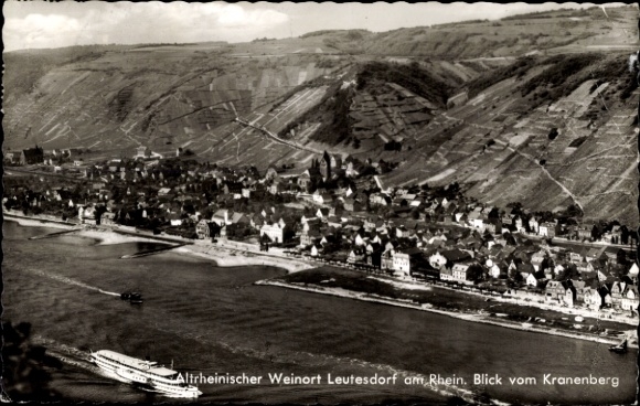 Postcard Leutesdorf on the Middle Rhine, Old Rhine wine town, general view, view from Kranenberg