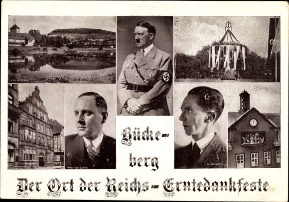 Ak Adolf Hitler, Joseph Goebbels, Walther Darre, Erntedankfest Bückeberg 1935