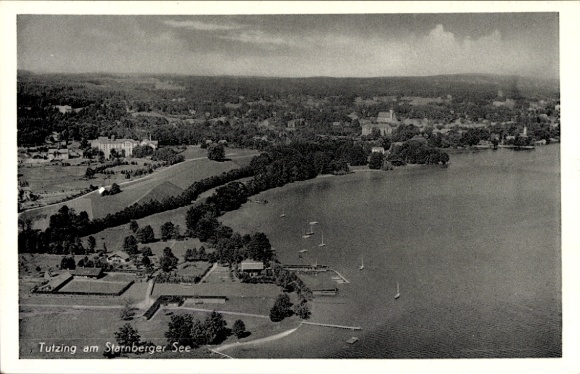 Postcard Tutzing on Lake Starnberg Upper Bavaria, aerial photograph