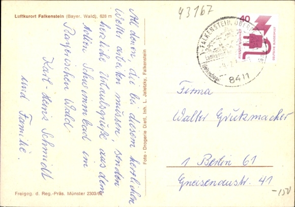 Postcard Falkenstein in the Upper Palatinate, aerial photo