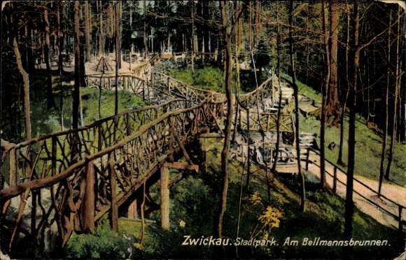 Postcard Pöhlau Zwickau in Saxony, Stadtpark, Am Bellmannsbrunnen