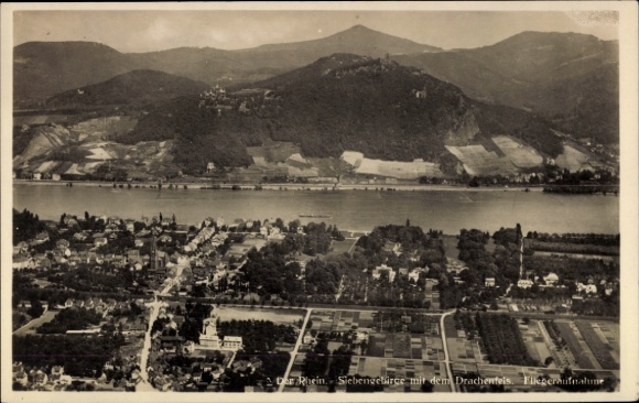 Postcard Königswinter am Rhein, Siebengebirge with the Drachenfels, aerial photograph