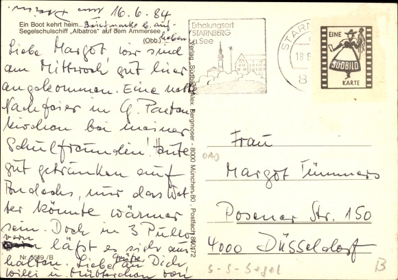 Postcard sail training ship Albatros on the Ammersee