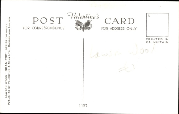 Artist Postcard Wood, Lawson, Fish has diver on tail, humanized monkeys, fishermen in boat