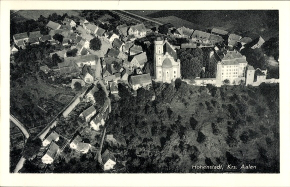 Postcard Hohenstadt Abtsgmünd Ostalbkreis, aerial photograph