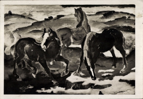 Artist Postcard Marc, F., Horses on a meadow