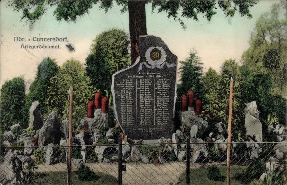 Ansichtkaart Niedercunnersdorf Kottmar in Saksen, oorlogsmonument