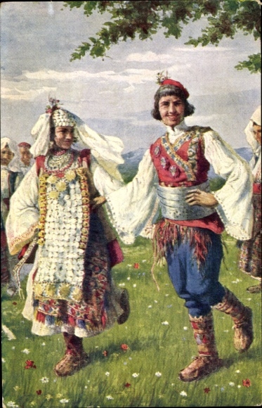 Artist Postcard Meneghello Dincic, V., Dalmatia, folk dance Kolo, Vrlika