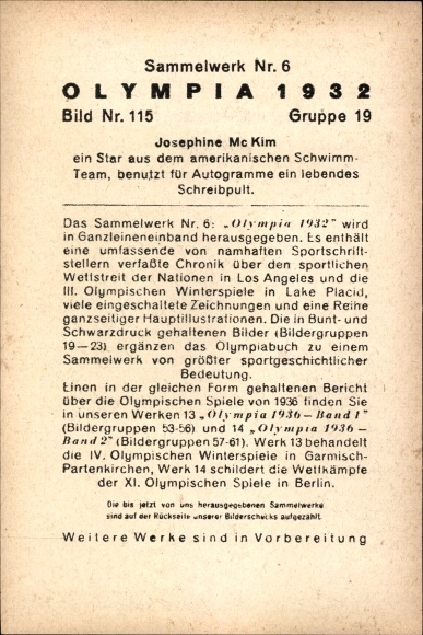 Collection picture Olympia 1932 picture no. 115, swimming, Josephine McKim
