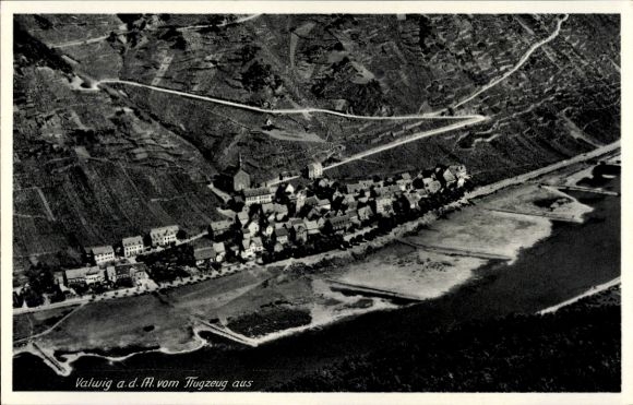Postcard Valwig on the Moselle, aerial photograph