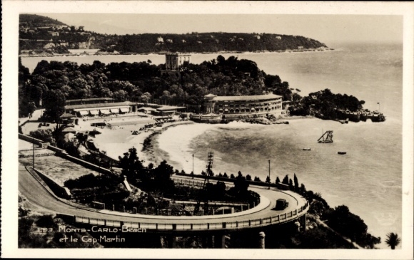 Ak Monte Carlo Monaco, Beach et le Cap Martin