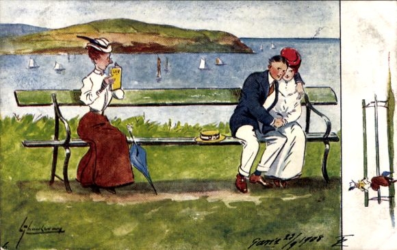 Artist Postcard Thackeray, Lance, Lovers on a bench