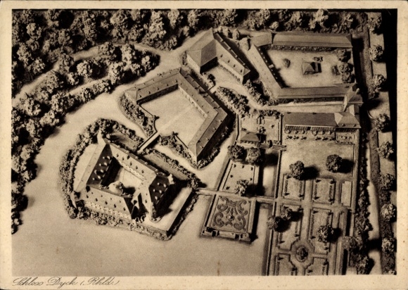 Postcard Bedburdyck Jüchen North Rhine Westphalia, Dyck Castle, aerial photograph