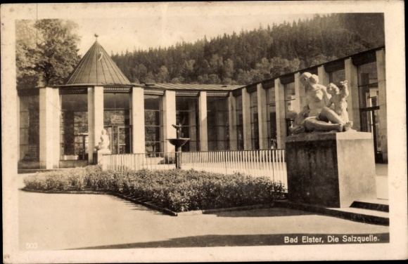 Postcard Bad Elster in Vogtland, The Salt Spring, Sculptures, Garden