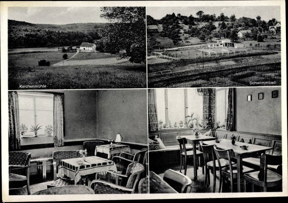 Postcard Unterschefflenz Schefflenz in Baden, inn z. Goblet mill, swimming pool, goblet mill
