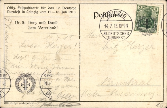 Artist PC Liebing, Leipzig in Saxony, 12th German Gymnastics Festival, 12th-16th July 1916