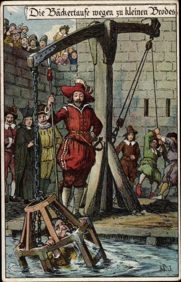 Artist Chromo-Litho Jodolfi, The baker&#39;s baptism because of too small bread, punishments in the Middle Ages
