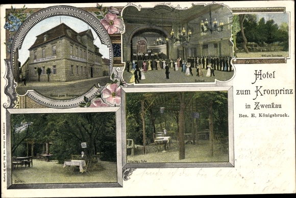 Postcard Zwenkau in Saxony, Hotel zum Kronprinz, 1000 year old taxus tree