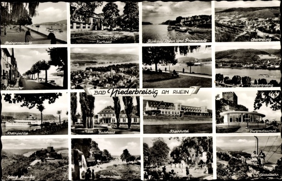 Postcard Niederbreisig Bad Breisig am Rhein, spa house, Rhine hotel, castle, thermal bath, chairlift
