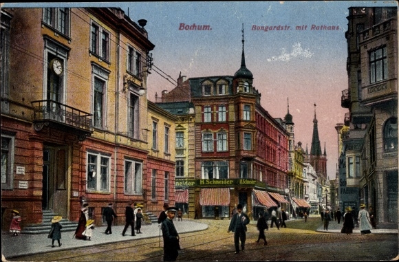 PC Bochum in the Ruhr area, Bongardstrasse with town hall, plot by H. Schneider