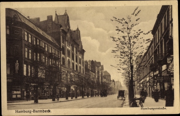 Postcard Hamburg Nord Barmbek, Hamburger Strasse, shops