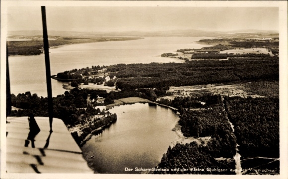 Ak Diensdorf Radlow am Scharmützelsee, Luftaufnahme des Scharmützelsees, Kleiner Glubigsee, Wälde