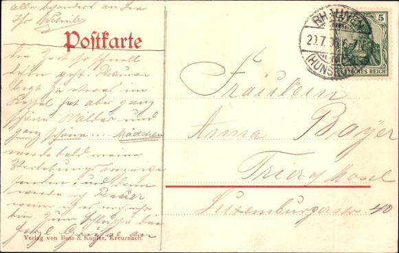 Postcard Rhaunen im Hunsrück, inn and butcher&#39;s shop, district court, church, ice house