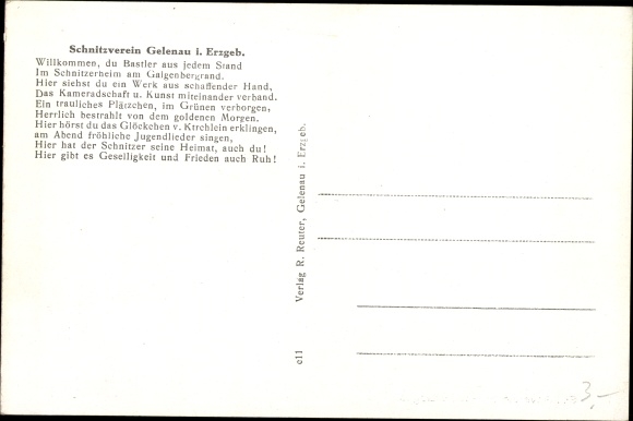 Postcard Gelenau in the Ore Mountains, carving association, carving home