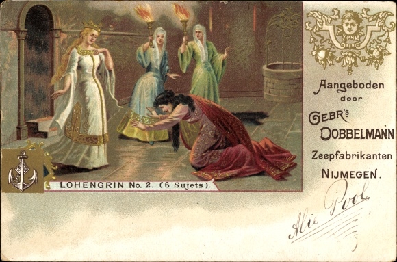 Lithoscène uit Lohengrin, reclame, zeepfabriek Gebr. Dobbelmann, Nijmegen