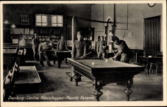 Postcard Doesburg Gelderland Niederlande, Cantine Manschappen, Maurits Kazerne, Billard, Kaserne