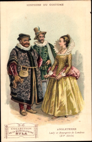 Postcard History of Costume, Reklame, Musculosine Byla, England, Lady and Bourgeois of London