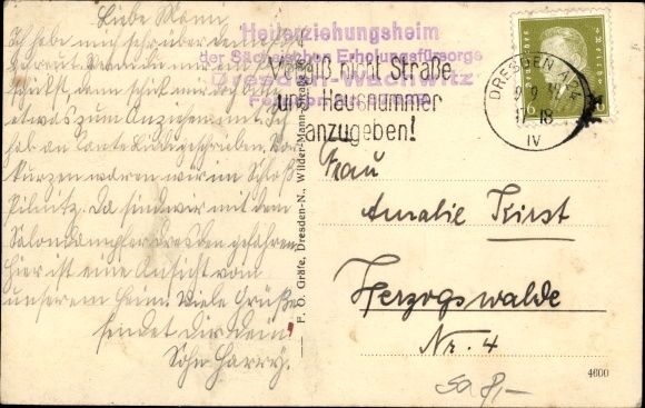Postcard Dresden Northeast Wachwitz, home for remedial education, Am Steinberg 14