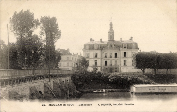 Ak Meulan en Yvelines, Brücke, Fluss, Haus, Bäume