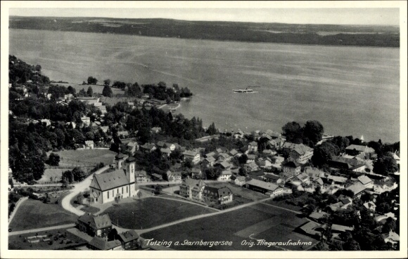 Postcard Tutzing on Lake Starnberg Upper Bavaria, aerial photograph