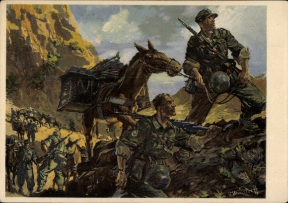 Artist Postcard Mundorff, V., Mountain troops take up position, German Wehrmacht