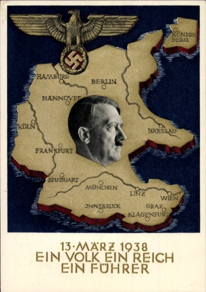 Postal stationery Postcard Klein, One People, One Reich, One Führer, Anschluss of Austria 1938, Greater Germany