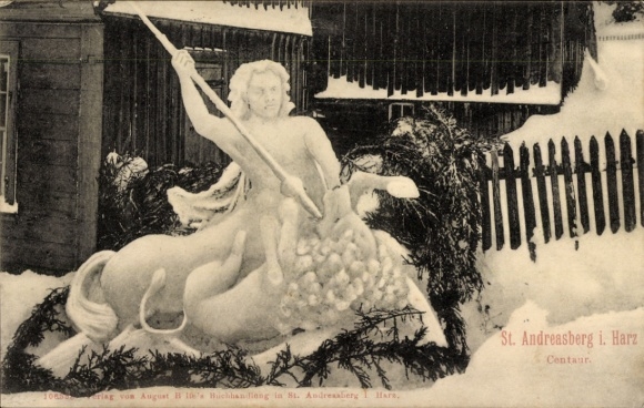 Postcard St. Andreasberg Braunlage in the Harz, centaur, snow sculpture
