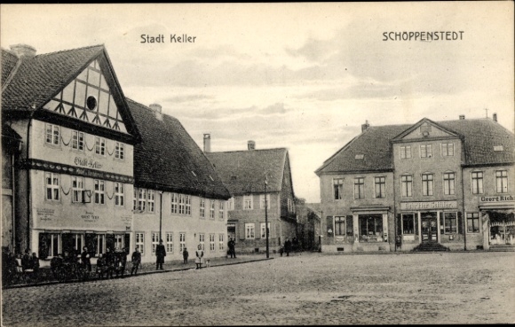 Postcard Schöppenstedt in Lower Saxony, town Keller, shop of Gebrüder Schäfer