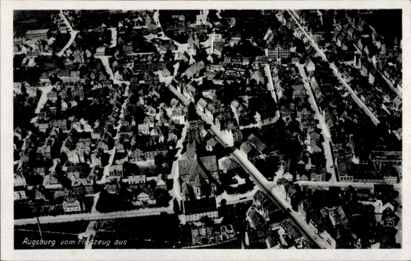Postcard Augsburg in Swabia, aerial view of cityscape, houses, streets