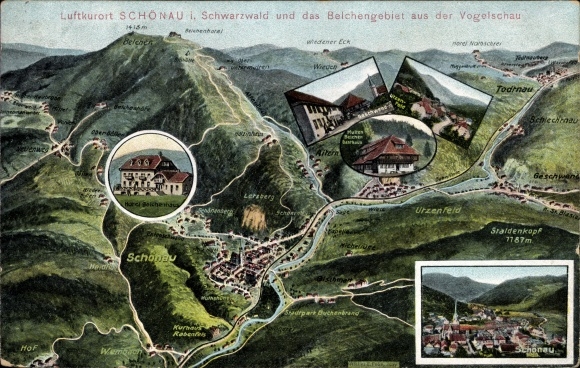 Maps Postcard Felle, Eugen, Schönau in the Black Forest, Belchen area, Geschwend, Todtnau