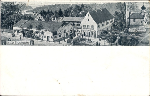 Künstler Ak Wagner, R., Geiselgasteig Grünwald im Landkreis München Oberbayern, Kapelle und Einkehr