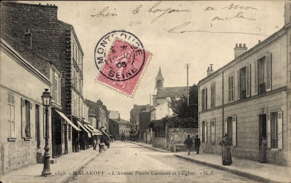 Ak Malakoff Hauts de Seine,  Avenue Pierre Larousse, Kirche, Poststempel